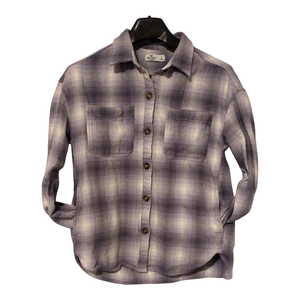 Hollister Blue Plaid Button Down Flannel With Pockets Size S